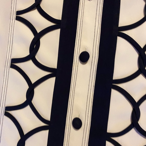 Tess Vintage Women’s White/Navy Button Blouse Size 10 - Picture 8 of 16